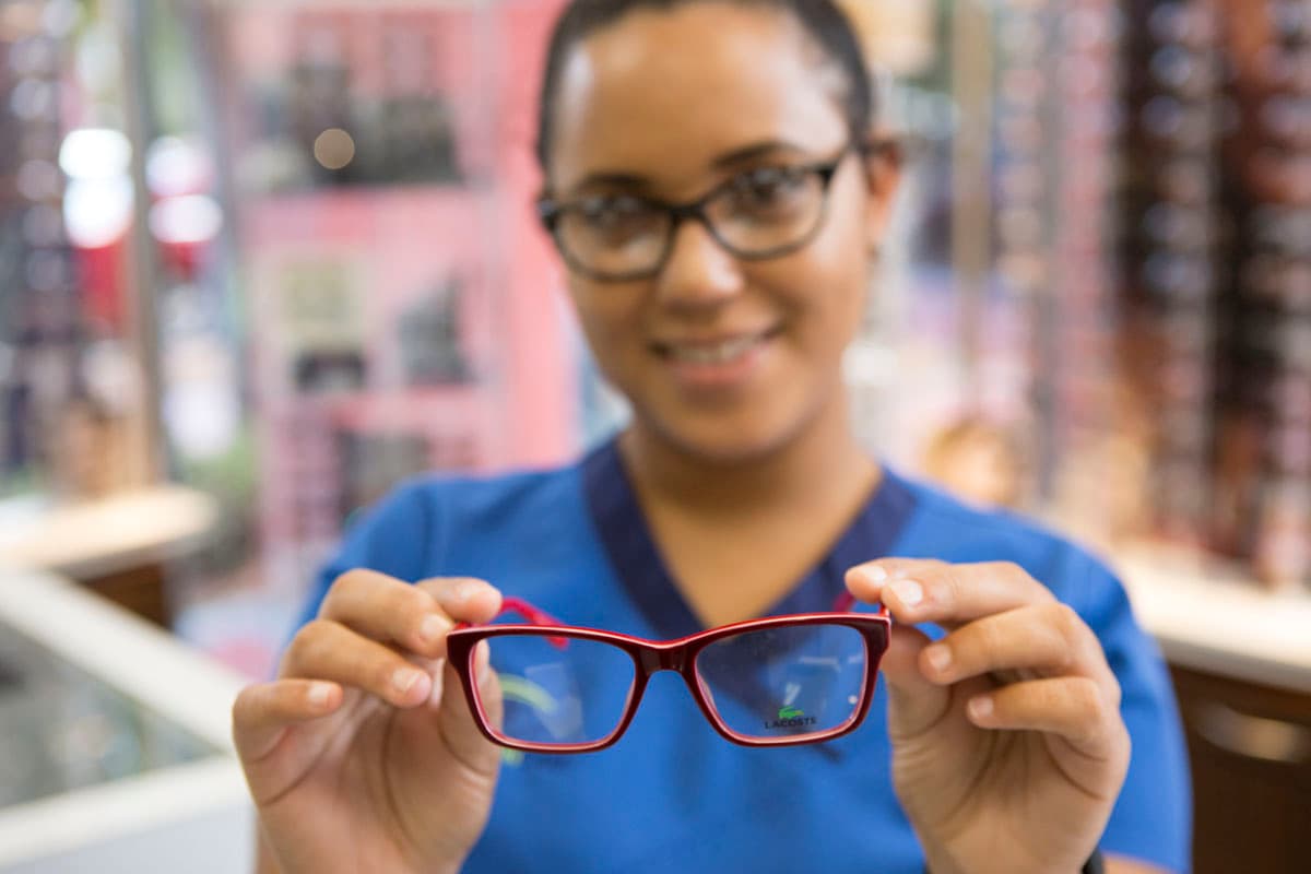 Patient choosing designer eyewear